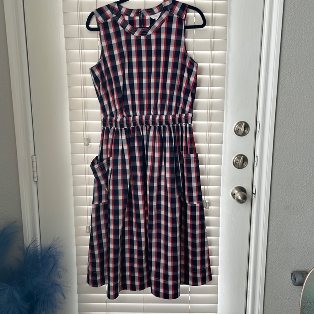 Plaid fit and flare dress with pockets